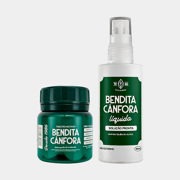Kit Cânfora Spray 100ml + Pastilha Odorizante (Pote 30) | Corpo e Casa